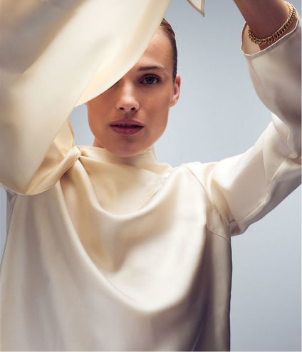 Silk twill scarf blouse by Loulou de Saison at Edito Simons