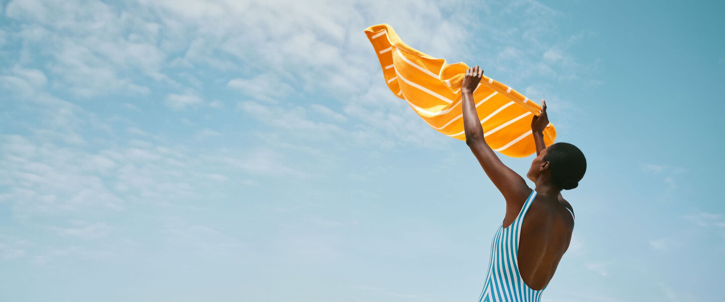 Striped towel in the wind
